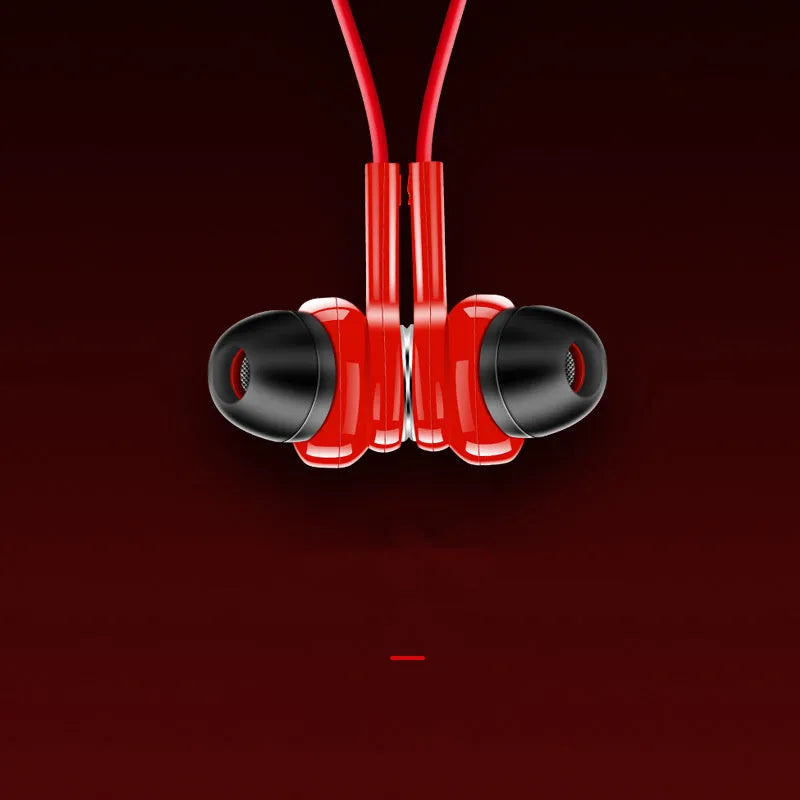 Sports Bluetooth earphones with a black neckband and stereo earpieces