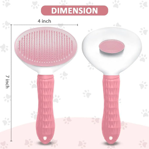 Blue cat grooming brush with a release button and fine wire bristles for removing loose pet hair.