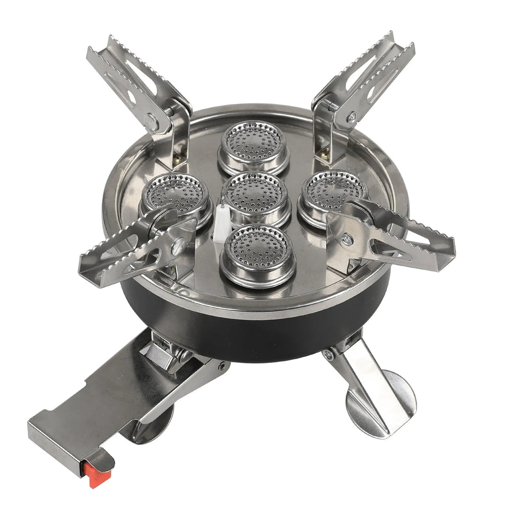 Silver portable split gas stove with foldable design and 100cm hose for 3-5 person outdoor cooking