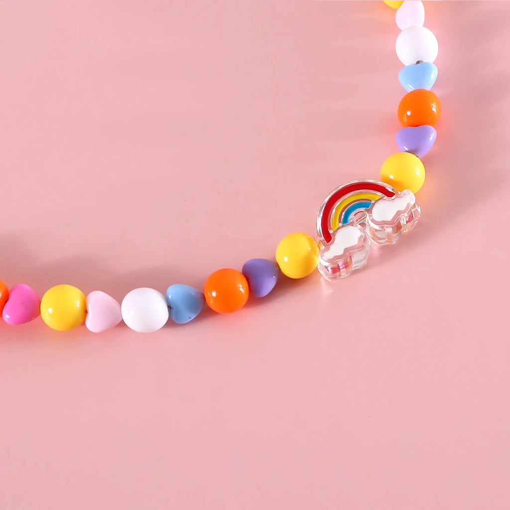 Colourful plastic pearl pet necklace with small flower, rainbow, or peach bead designs for cats