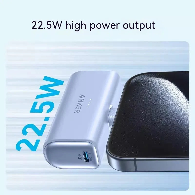 Compact capsule-shaped power bank in five colours with a foldable Type-C cable attached