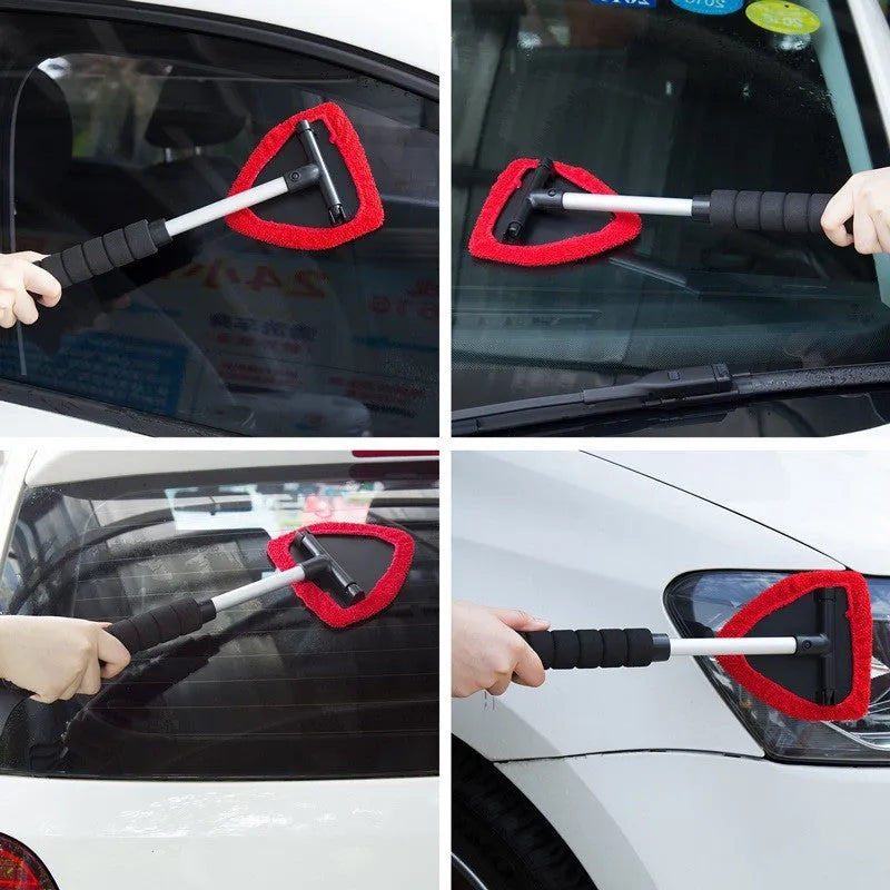 Car windshield and window cleaning brush in plastic construction with colour options of red, green or sapphire blue