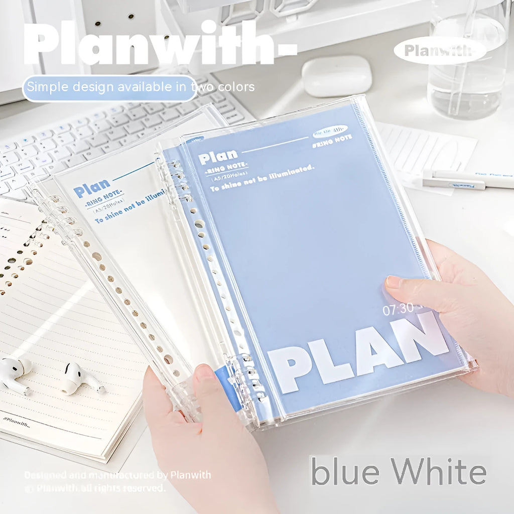 A5 PVC loose spiral notebook can store in blue or white colour with 148x210mm dimensions