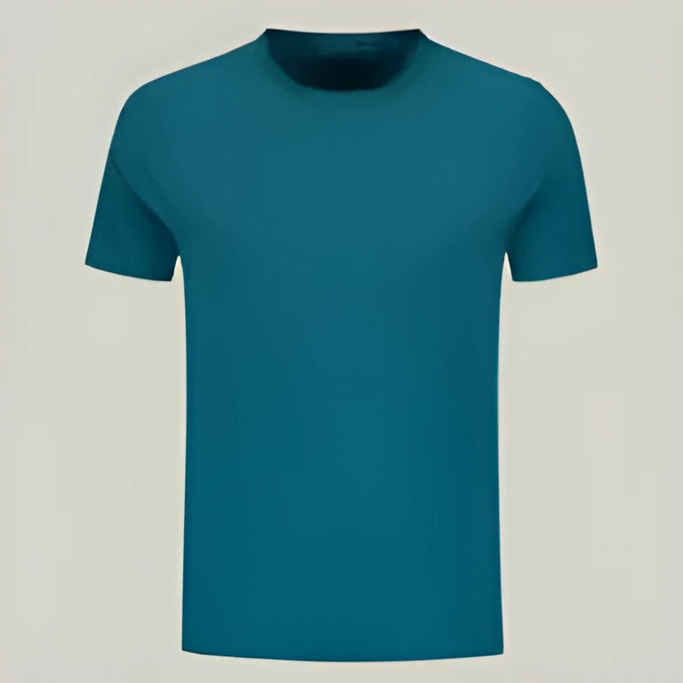 Men's blue quick-dry polyester spandex sports t-shirt loose fit round neck pullover