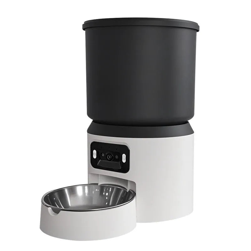 4L smart pet feeder with digital display, food hopper, and stainless steel bowl