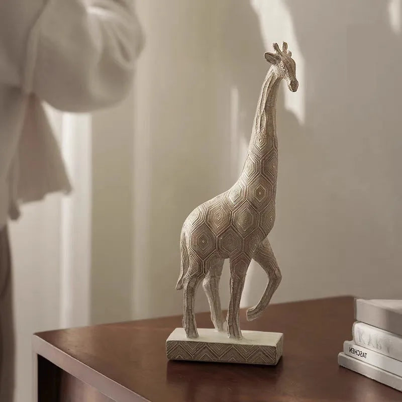 Wood colour resin giraffe ornament with European style design, 30.5 cm tall