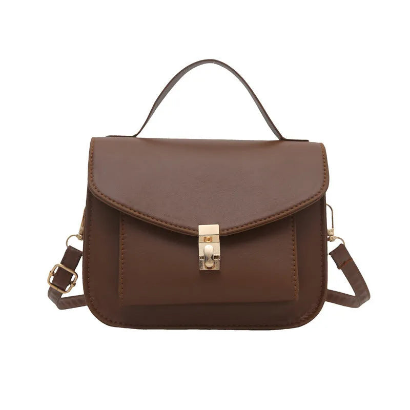 Retro messenger bag in horizontal square shape with sandwich pocket design in choice of four colours