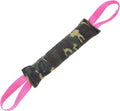 Beige jute dog tug toy with two fabric handles for interactive training exercises