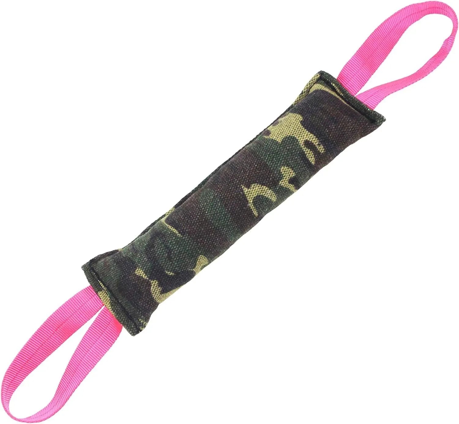 Beige jute dog tug toy with two fabric handles for interactive training exercises