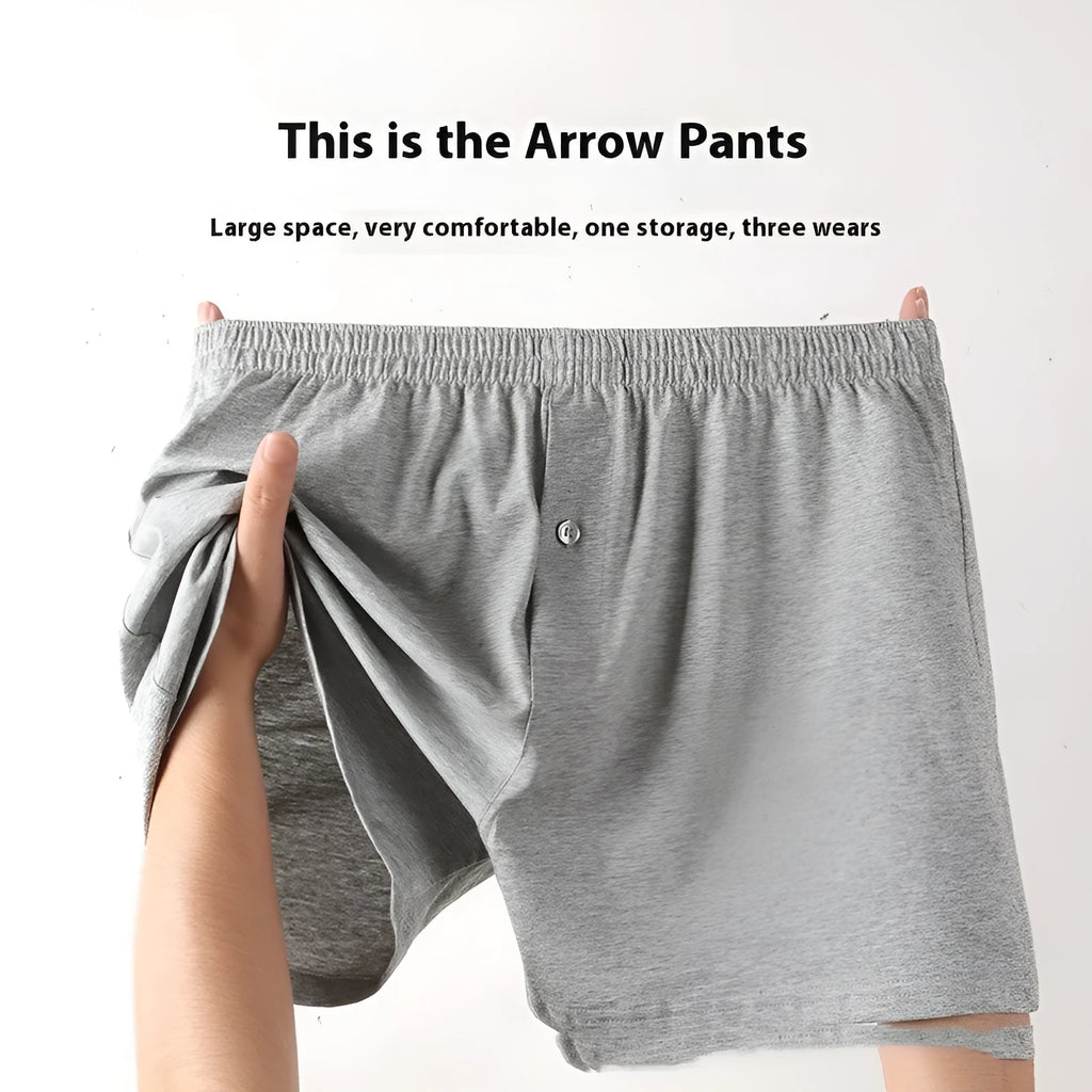 Men's light gray pure cotton high waist loose boxer shorts laid flat
