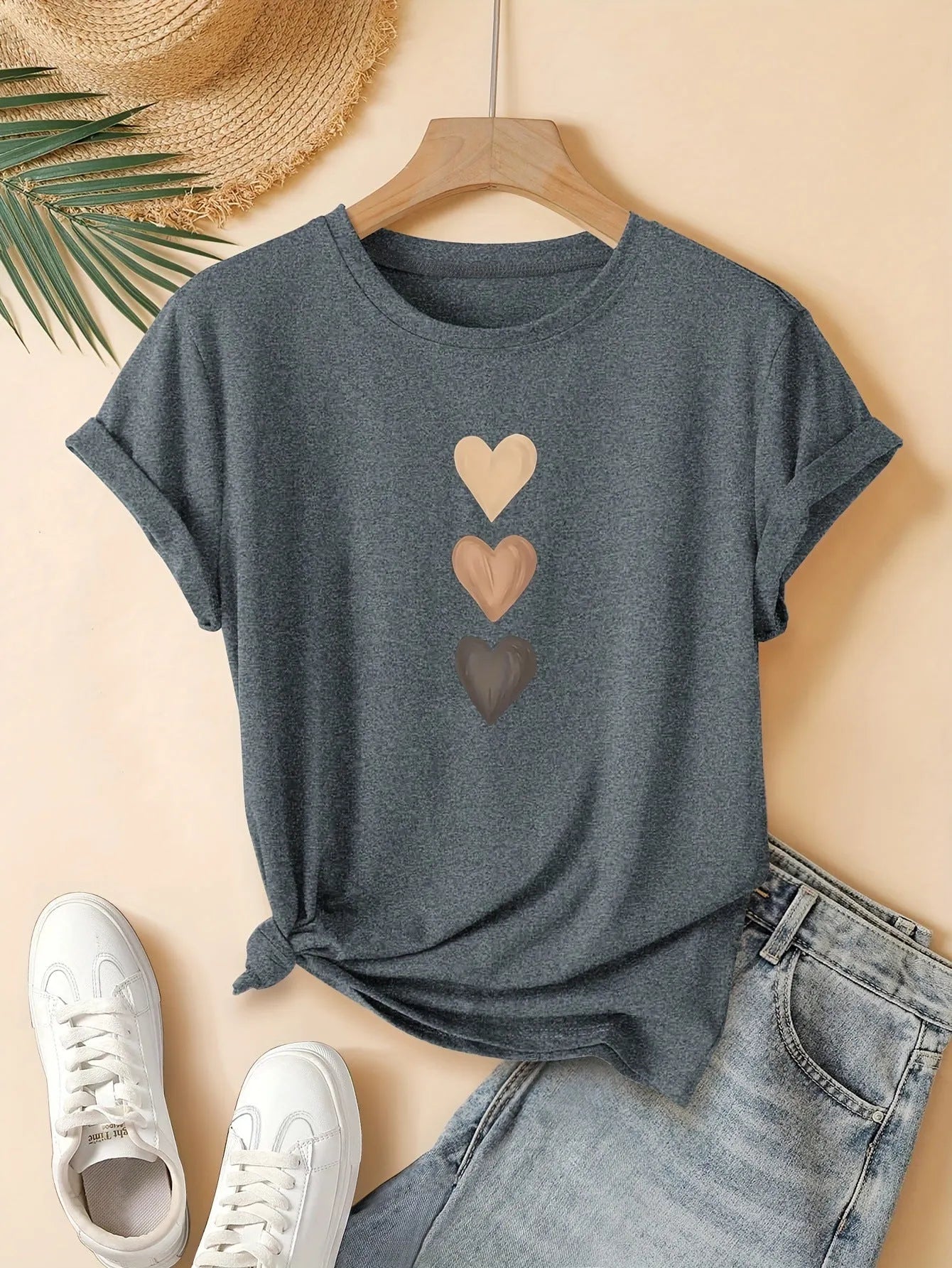 Women's pure cotton art retro Chinese style short sleeve t-shirt in dark grey