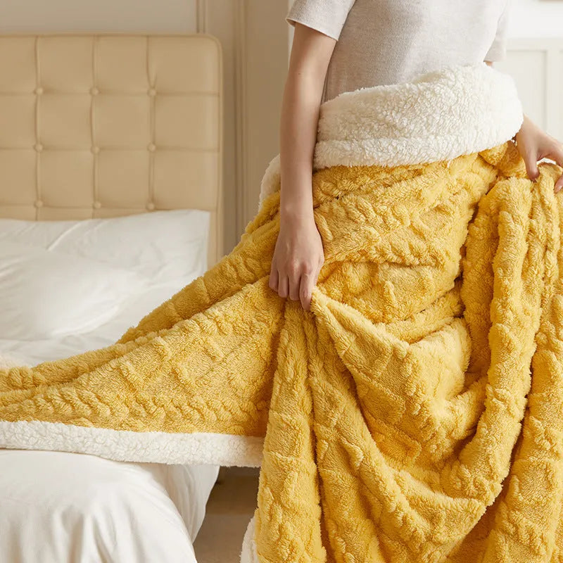 Thermal flannel polyester blanket in tea green colour showing modern simple design