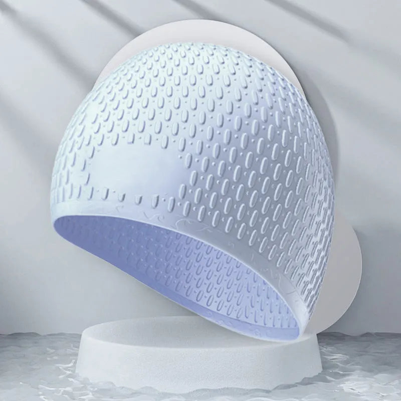 Solid colour silicone swimming cap in water drop shape for adult swimmers