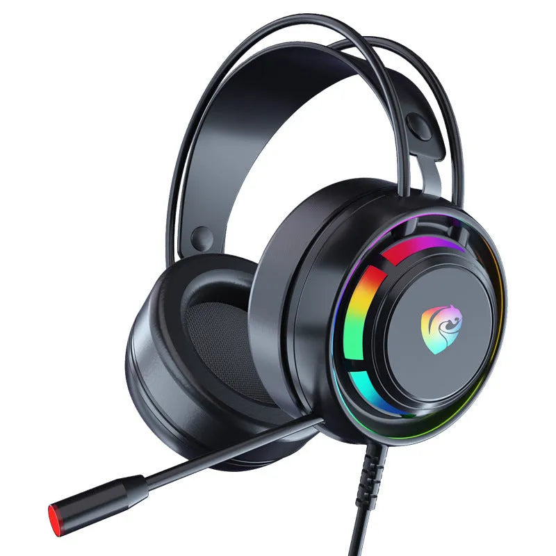 Black wired computer gaming headset with microphone showing 2.2 metre cable and sponge ear cushions
