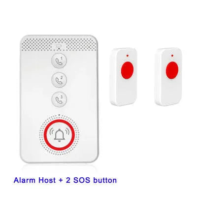 White voice emergency alert device with central buzzer and three wireless emergency buttons for elderly care