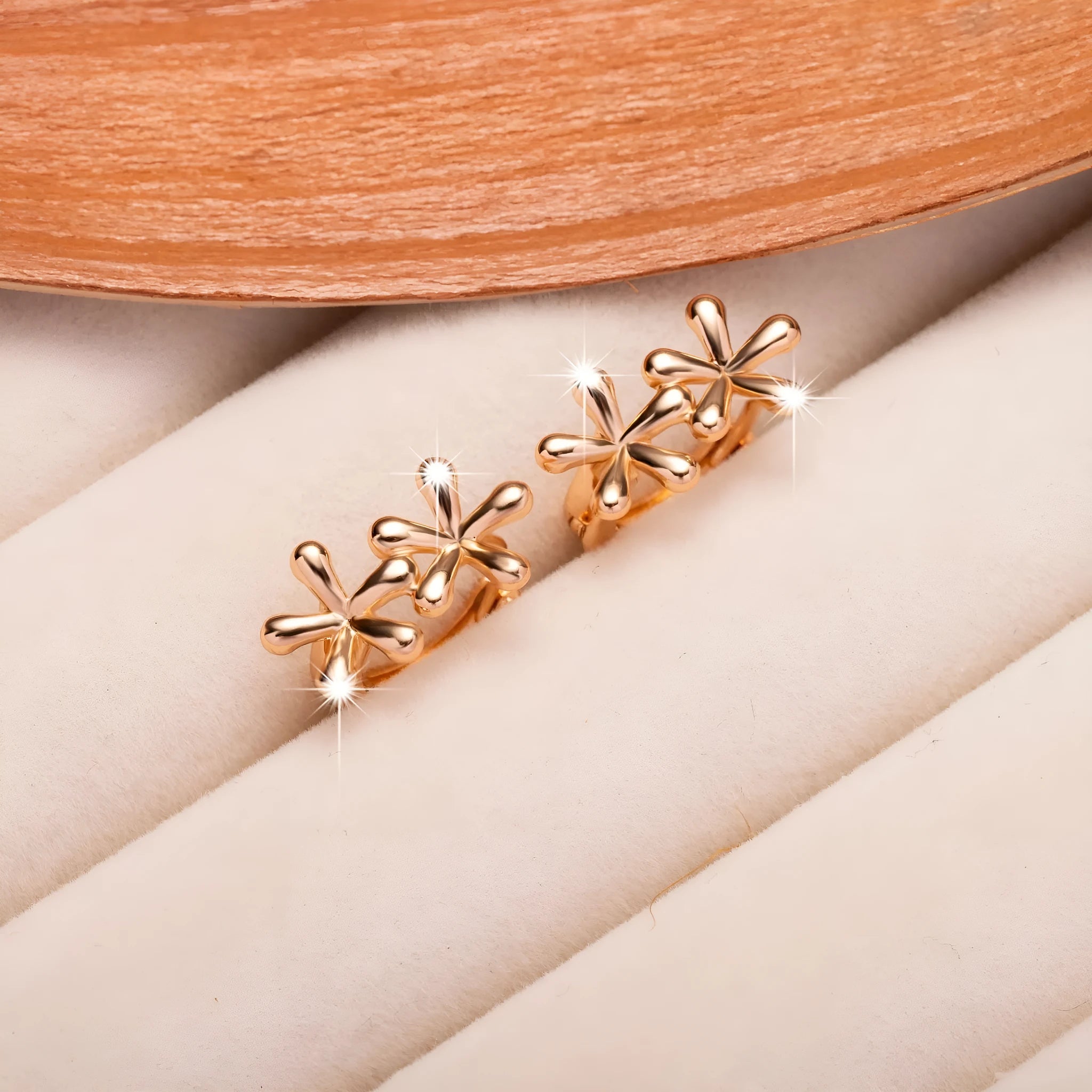 Women's rose gold waterdrop flower earrings with circular shape and electroplated finish