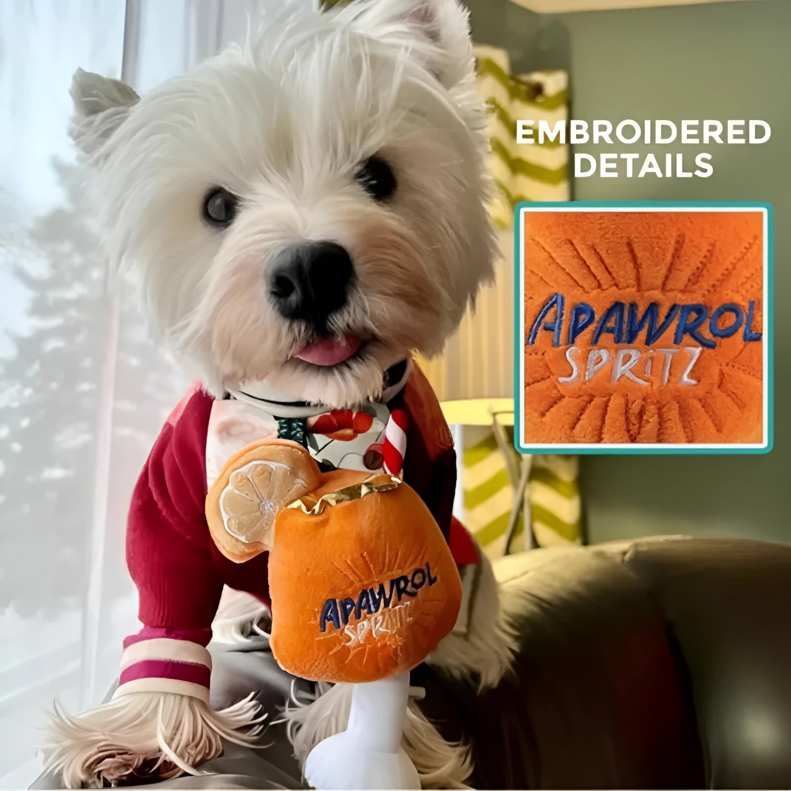 Yellow plush squeaky dog toy shaped like a beer bottle cup with textured surface