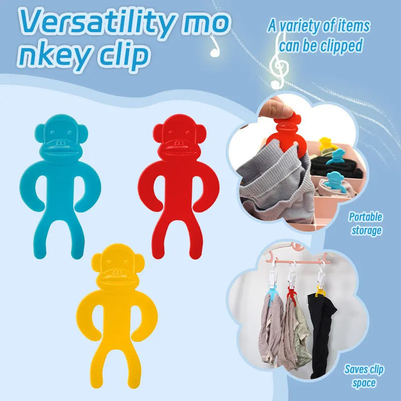 Plastic socks storage clips in blue, yellow and red colours for keeping sock pairs together during machine washing