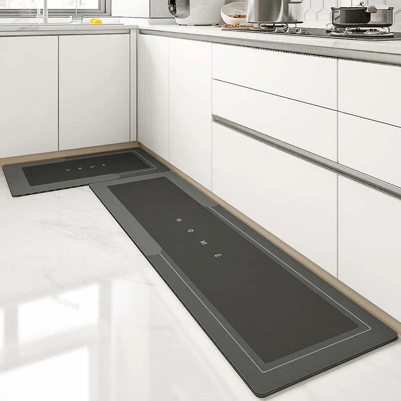 Blended fabric floor mat in an oval shape on a bathroom floor, available in multiple colours and sizes.