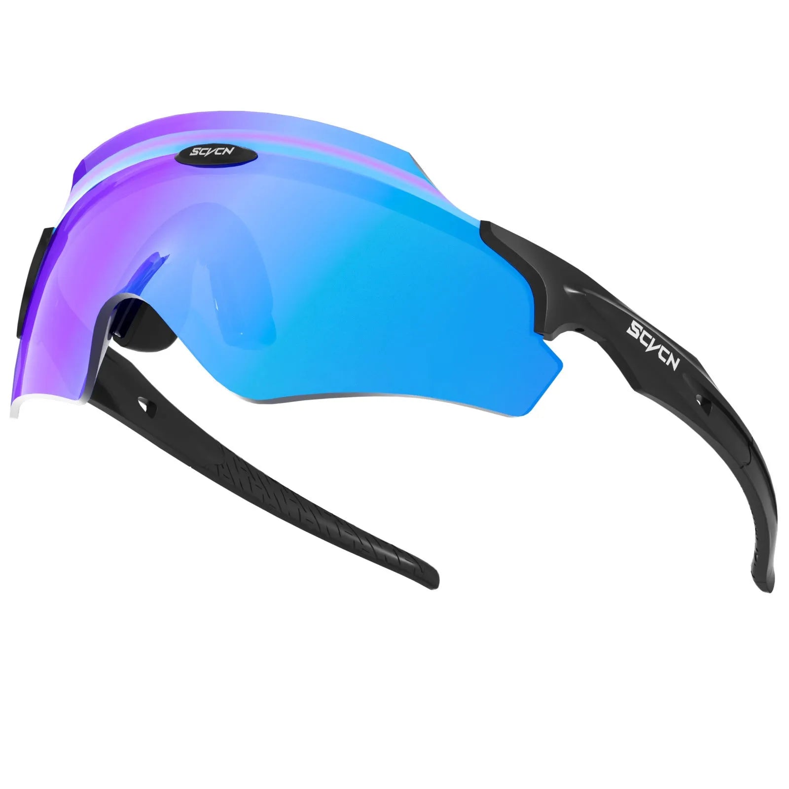 Frameless windproof athletic glasses with a colourful integrated lens in a sporty style.