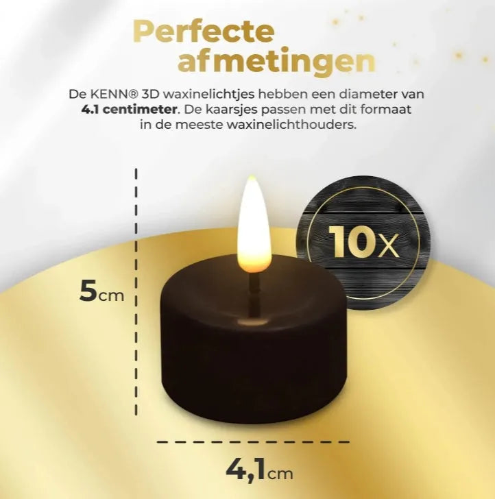 Four black LED tealight candles showing D4.1 x H5 cm dimensions