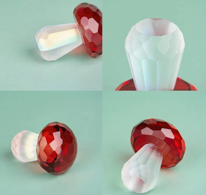 Colourful geometric crystal mushroom decorative sculpture measuring 40mm by 53mm