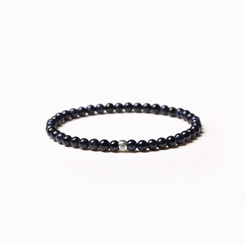 Fine unisex bracelet with round and square obsidian, blue San, and black agate beads