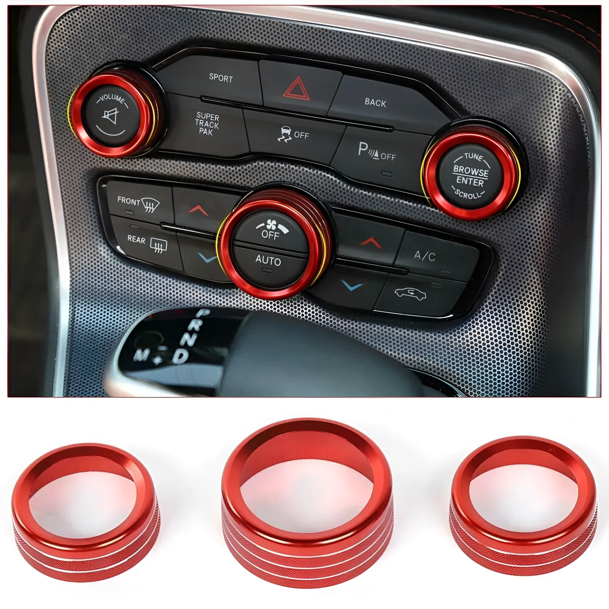 Aluminium alloy decorative ring for Dodge Grand Cherokee Challenger air conditioning knob.