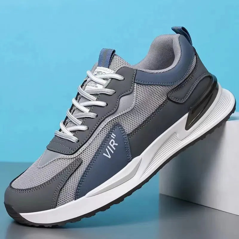 Men's colour block mesh sneakers with lace-up front and flat heel in black colourway