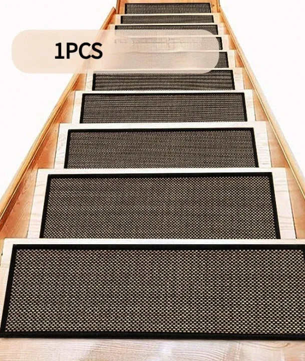 Japanese-style linen-look stair mat with non-slip rubber bottom measuring 20x76cm in camel colour