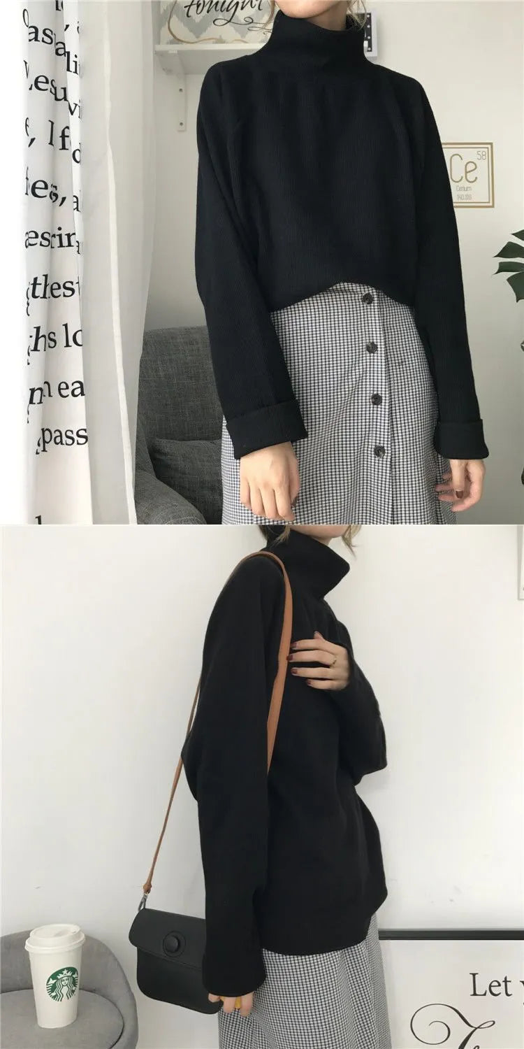 Women's solid colour long sleeve top with a half-high collar in a loose fit, shown in apricot.