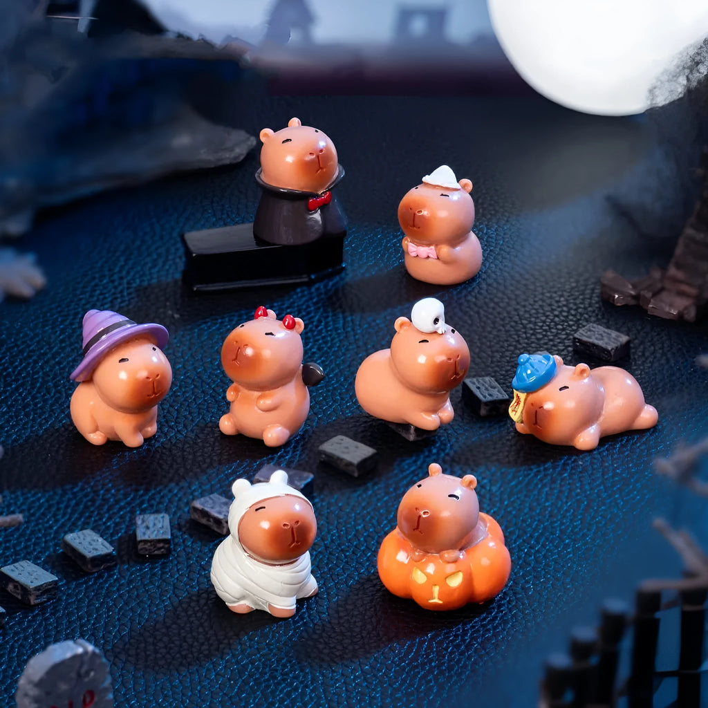 Halloween-themed capybara resin decoration showing one of eight character designs, such as pumpkin or vampire.