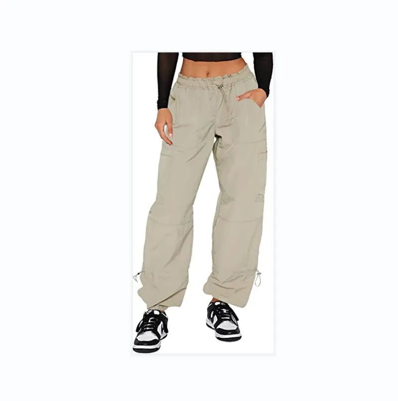 Men's loose fit straight leg cargo pants in grey with multiple pockets