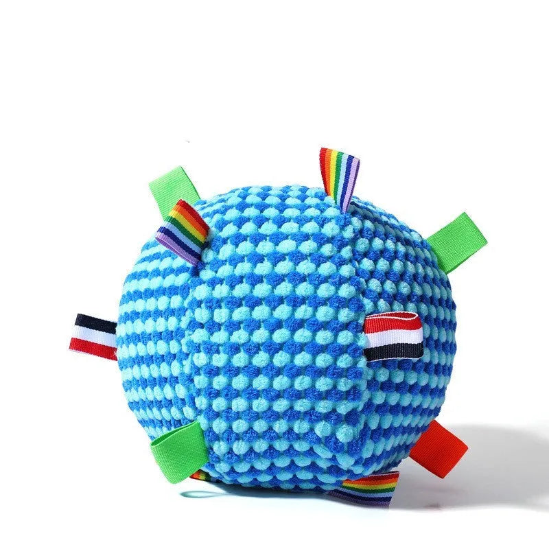 Blue pineapple lattice texture dog ball toy with vented holes, 17cm diameter