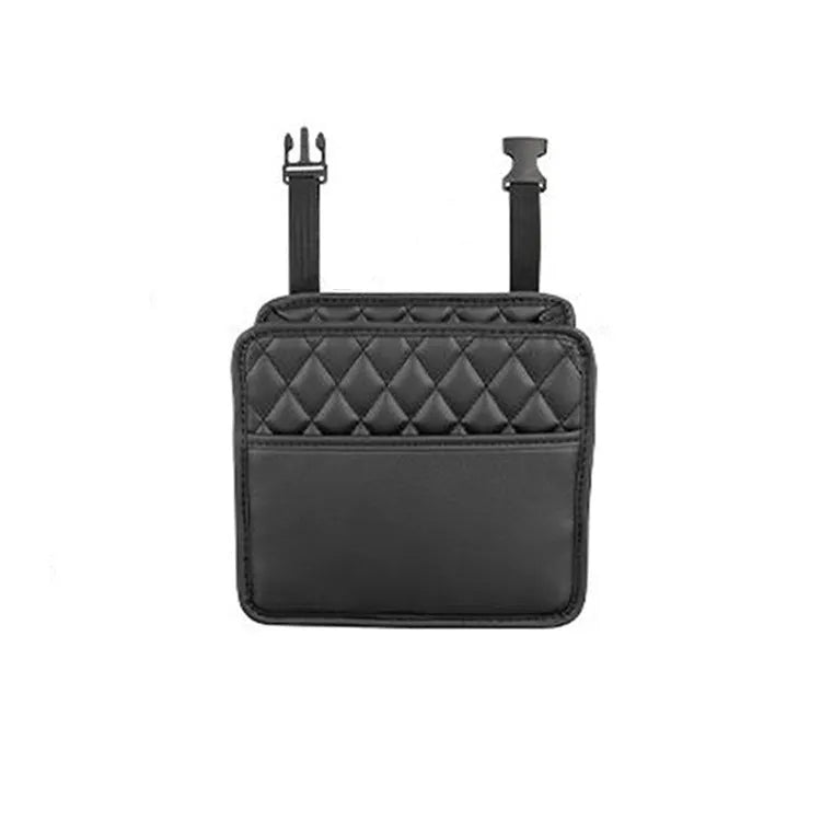 Leather car interior hanging storage bag and trash can in black, pink, green, or white colour