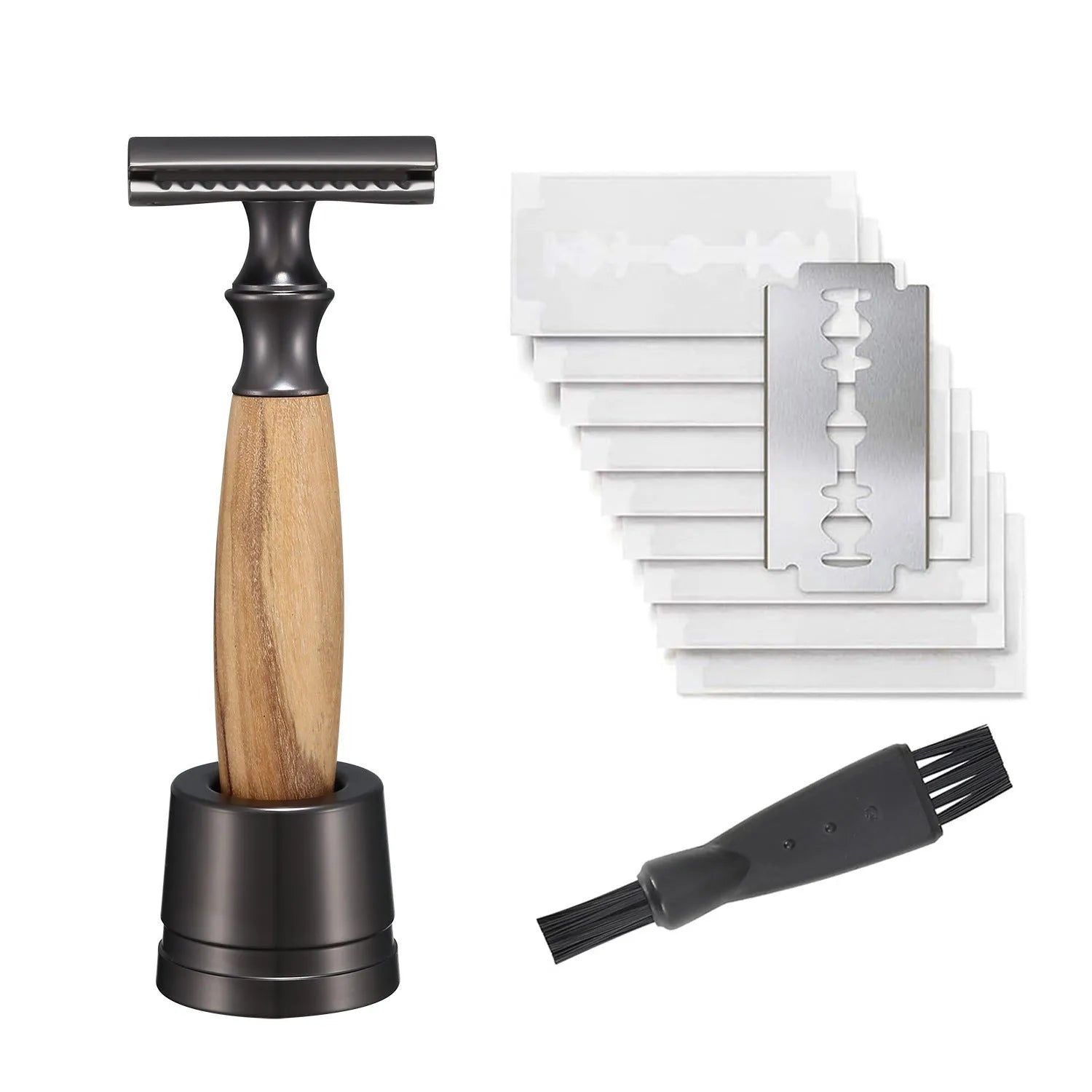 Men's copper manual shaving razor with olive wood handle and aluminum alloy blade holder