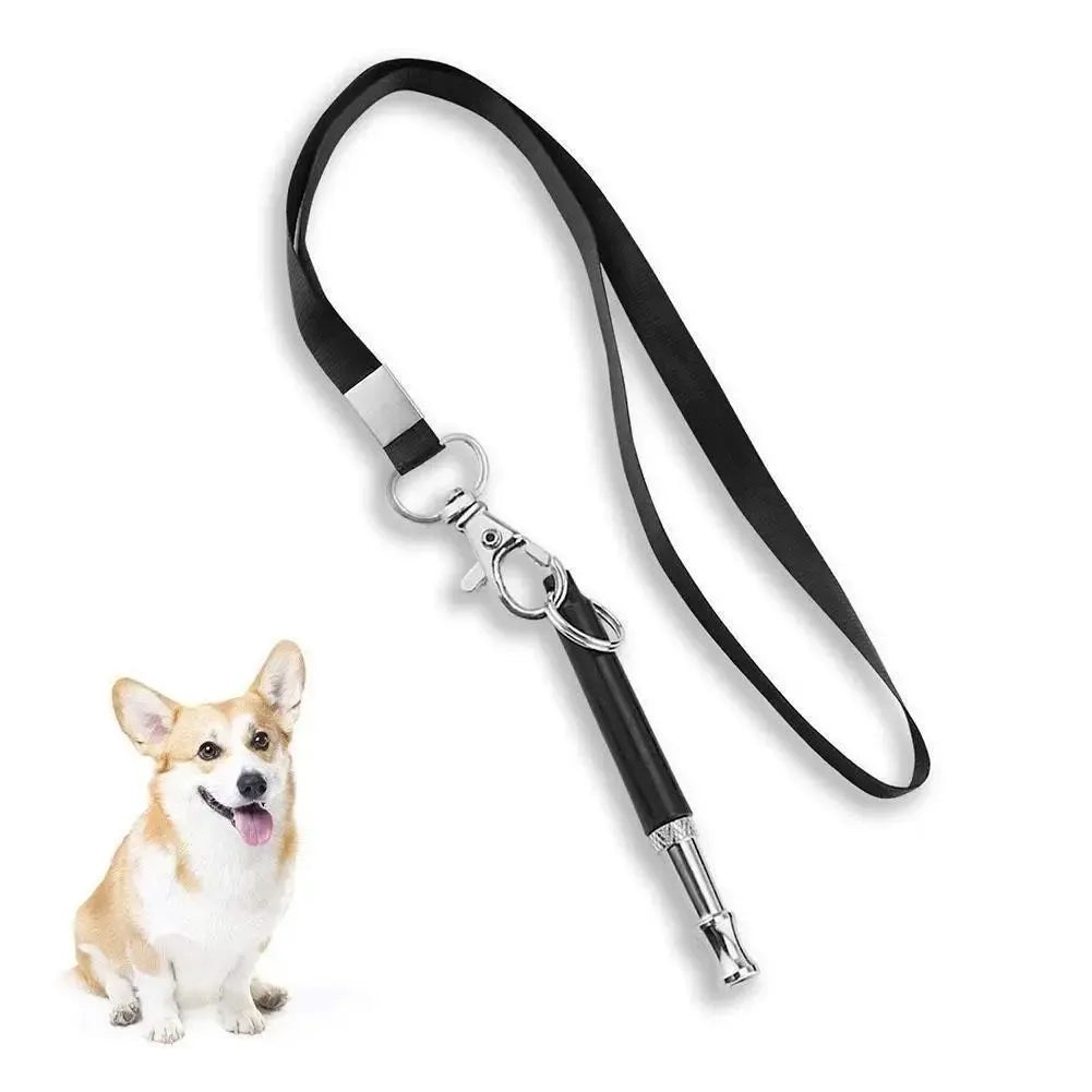 Copper ultrasonic dog training whistle with keychain cord and iron ring in black colour on white background