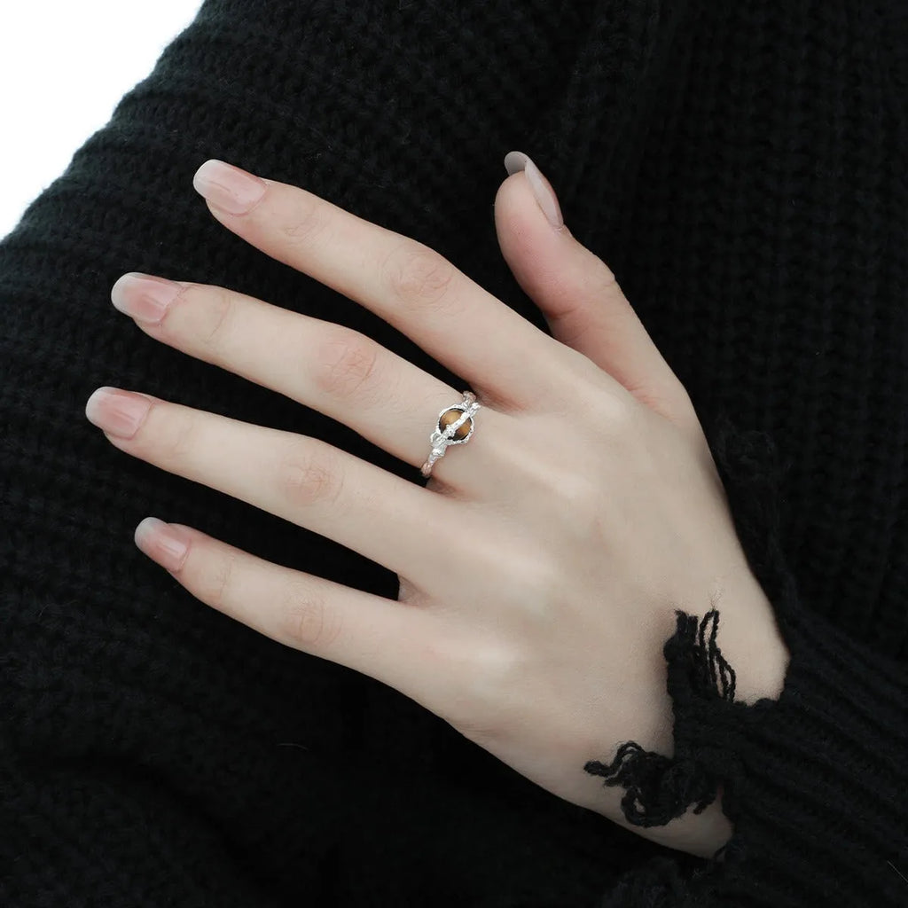 Saturn constellation adjustable open ring with white gold electroplated finish on silver material