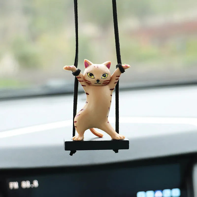 Resin cartoon cat car pendant decoration with adjustable rope in five colour variations