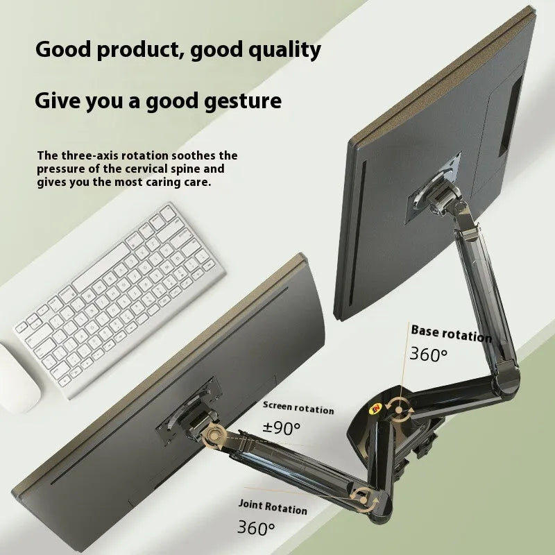 Dual screen vertical computer monitor bracket in aluminium alloy with mechanical height adjustment