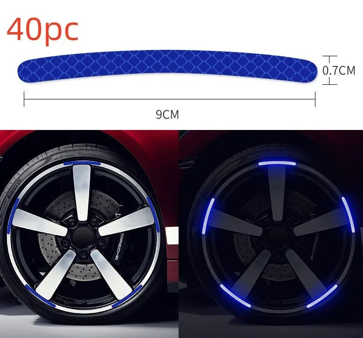 20-piece set of arc-shaped PVC reflective stickers for car wheel hubs in multiple colour options