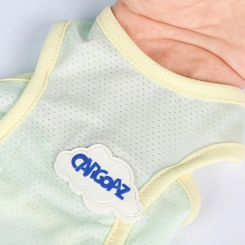 Lightweight polyester cat vest in grass green or taro purple for summer pet wear