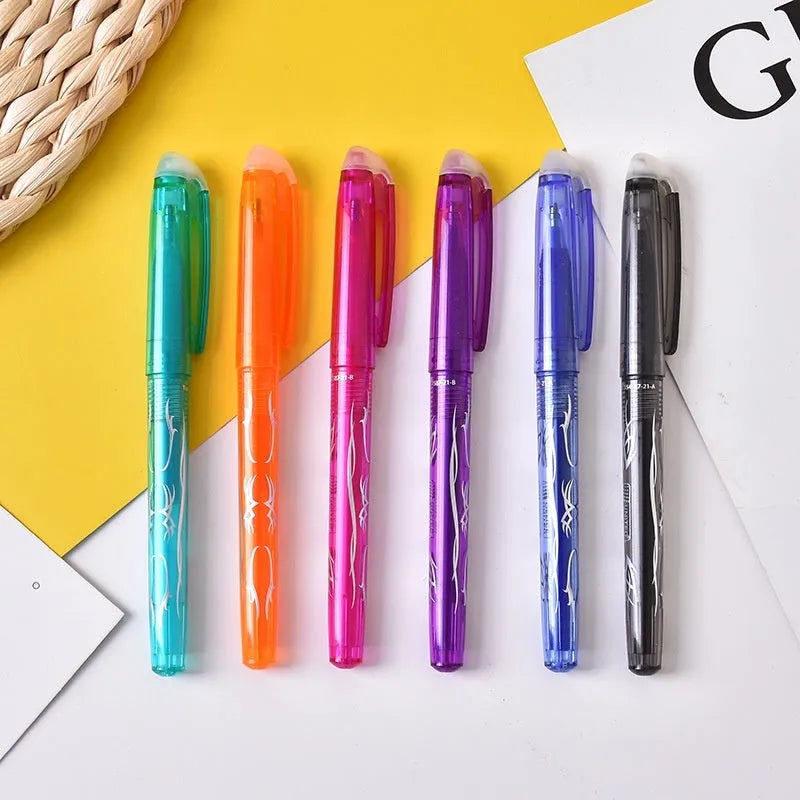Heat-erasable gel pen set with plastic shells and stainless steel nibs in multiple colours for office writing