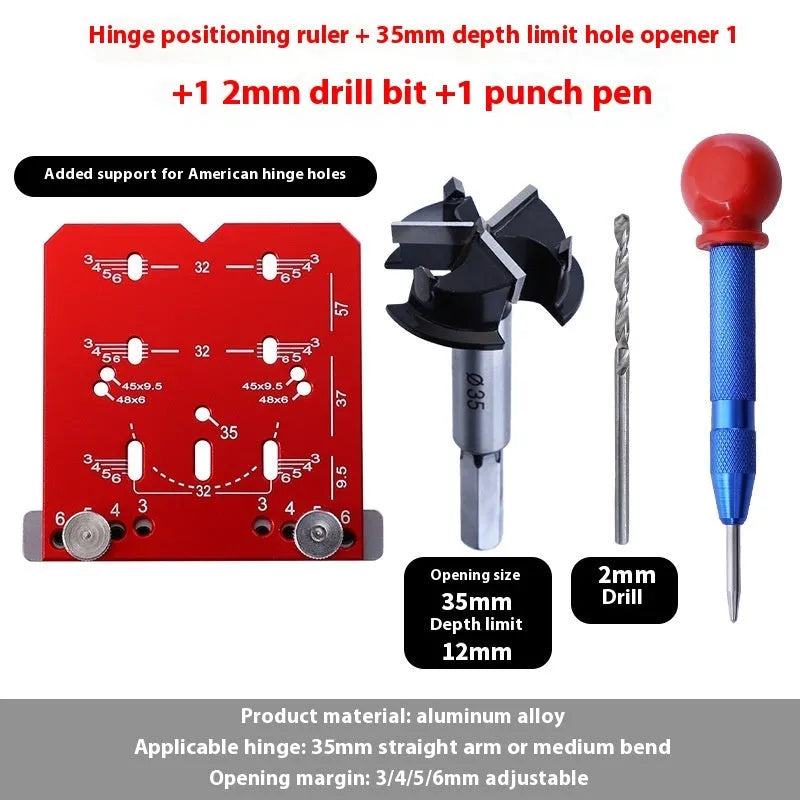 35mm hinge locator tool with adjustable margin settings and aluminium alloy construction