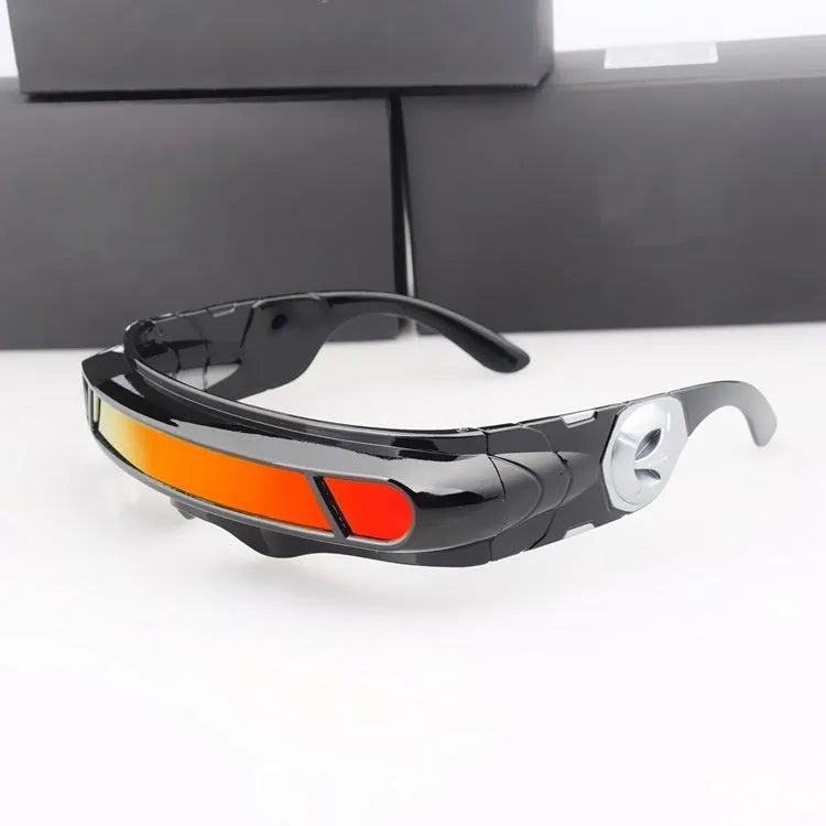 Black frame polarised sports sunglasses with blue mirror lenses in a full rim PC construction.