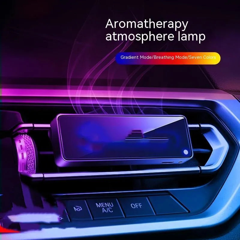 Black automobile aromatherapy air outlet ambience light with LED decoration and fragrance sticks