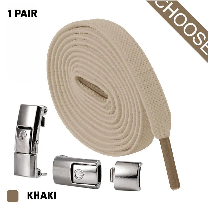Press lock elastic shoelaces with 8mm widened flat design in various colours