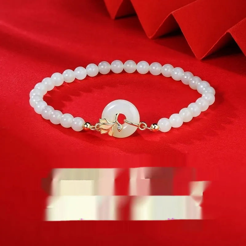 S925 sterling silver orchid magnolia bead bracelet with Hetian jade beads, Chinese style