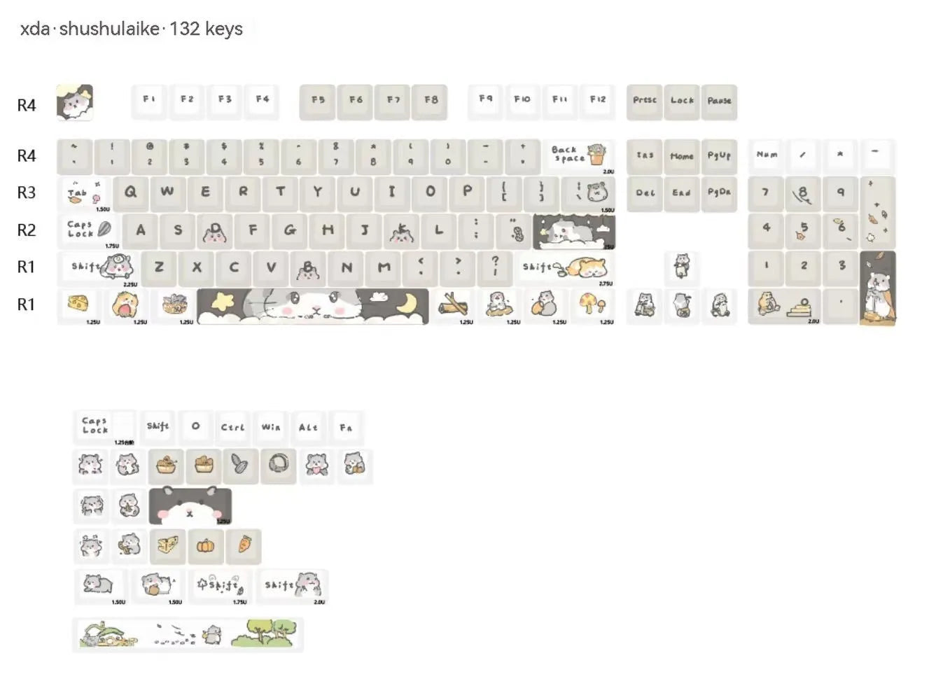 Set of XDA profile plastic keycaps for 68 75 98 100-key mechanical keyboards in grey and yellow.