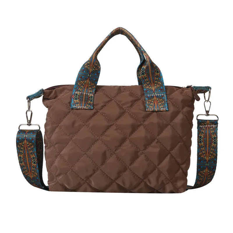Oxford cloth messenger bag with sandwich pocket and single shoulder strap in horizontal square shape